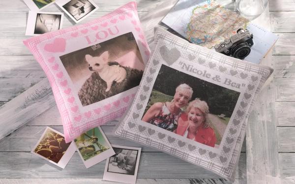 Kissenhülle aus Bio Baumwolle mit Foto und Text personalisiert