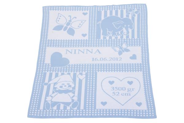 Bio-Babydecke HERZENSLIEB hellblau mit Namen
